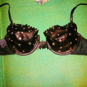 Black leather studded bra, vintage Fredrick's